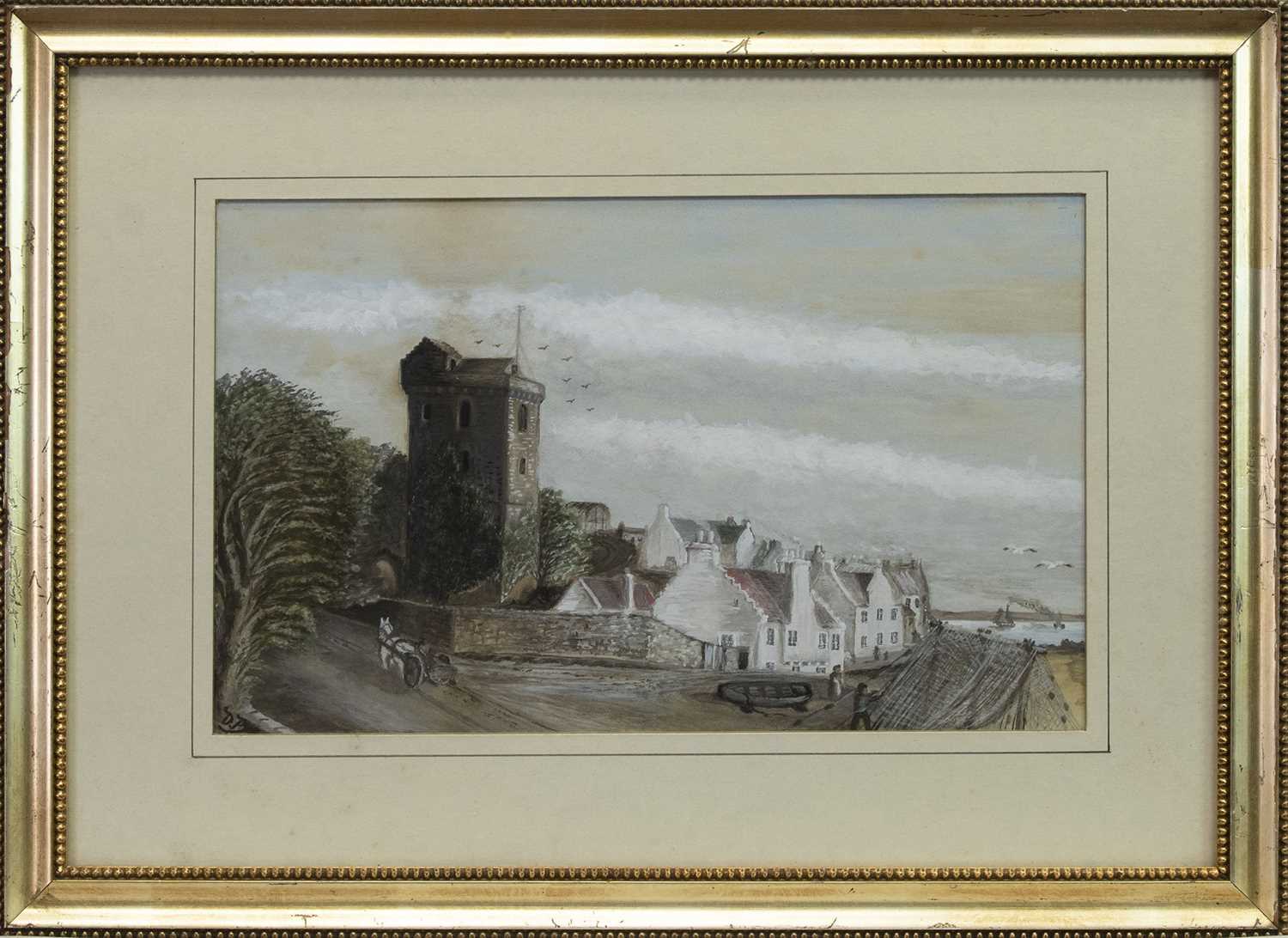 Lot 510 - ST SERF TOWER, DYSART, LOOKING EAST, A MIXED MEDIA BY DAVID PYE
