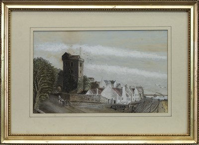 Lot 510 - ST SERF TOWER, DYSART, LOOKING EAST, A MIXED MEDIA BY DAVID PYE