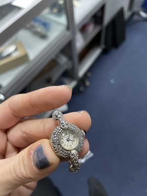 Lot 8 - AN HERMES SILVER MARCASITE COCKTAIL WATCH