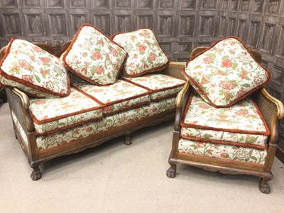 Lot 1379 - A MID-20TH CENTURY WALNUT BERGERE SUITE