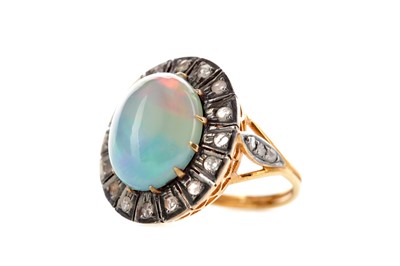 Lot 435 - AN ETHIOPIAN OPAL AND DIAMOND RING