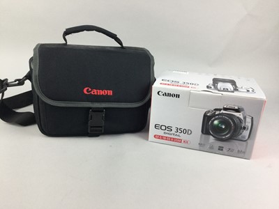 Lot 83 - A CANON EOS 350D DIGITAL CAMERA, ANOTHER CAMERA AND ACCESSORIES