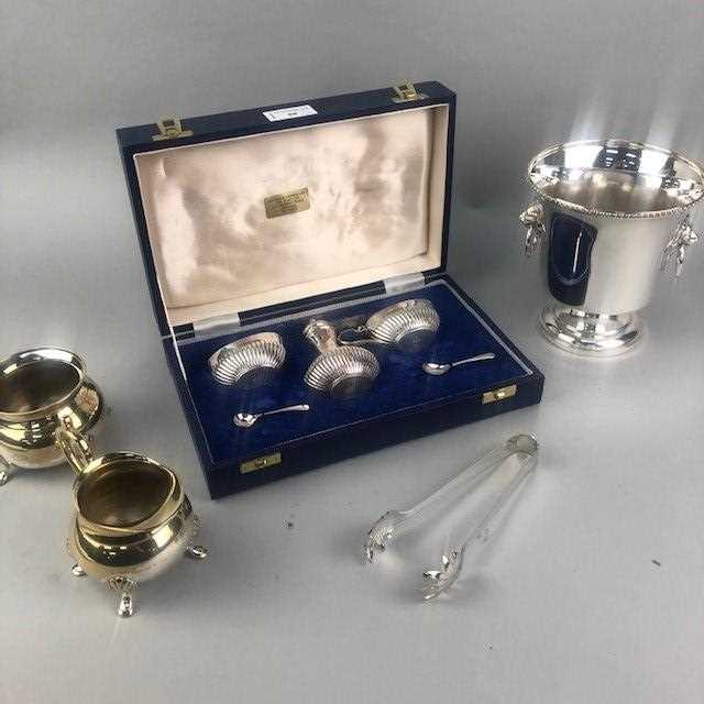 Lot 88 - A SILVER PLATED CRUET SET AND OTHER SILVER PLATED WARE