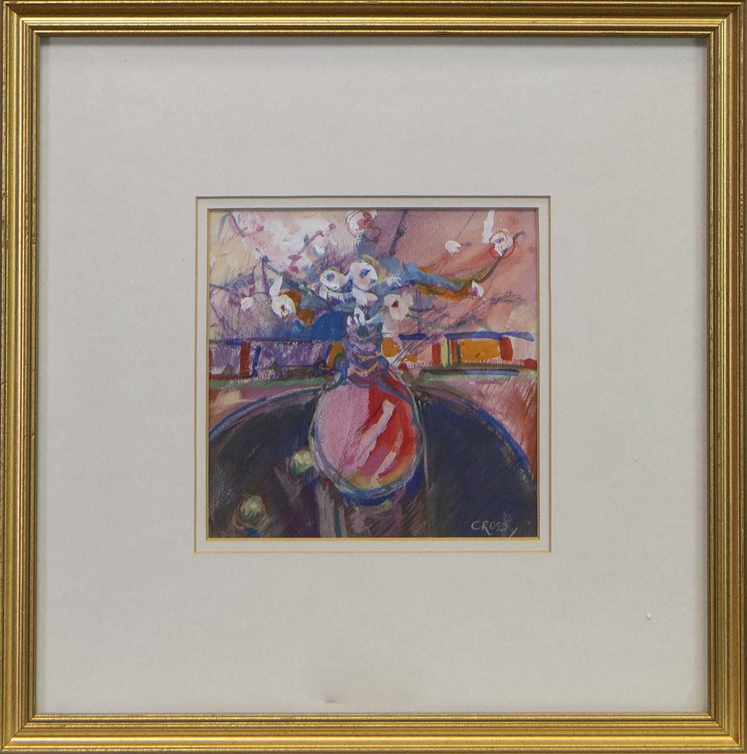 Lot 592 - STILL LIFE OF FLOWERS IN A VASE, A MIXED MEDIA BY ANDREW CROSS