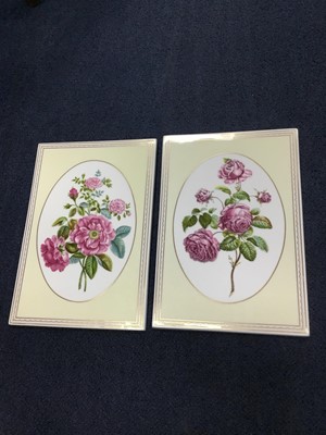 Lot 23 - A SET OF THREE MINTONS SQUARE TILES AND TWO ROYAL WORCESTER PLAQUES