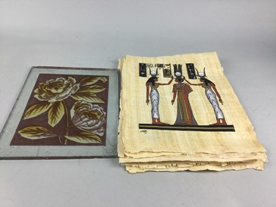 Lot 31 - A GRADUATED SET OF THREE LACQUERED SQUARE TRAYS, PICTURES AND A PANEL