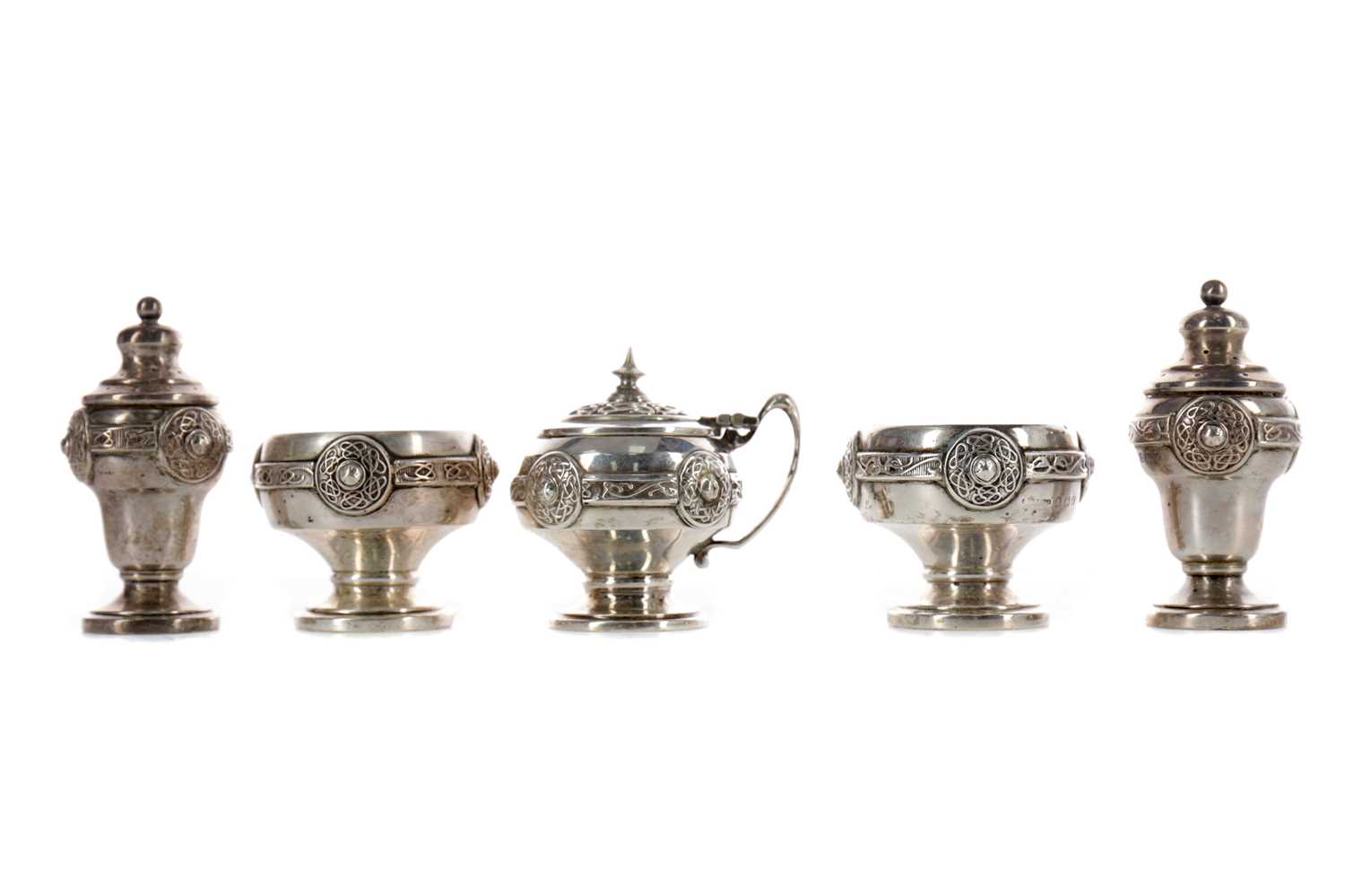 Lot 425 - A GEORGE V SILVER CRUET SET, ALONG WITH ANOTHER