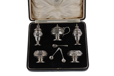 Lot 425 - A GEORGE V SILVER CRUET SET, ALONG WITH ANOTHER