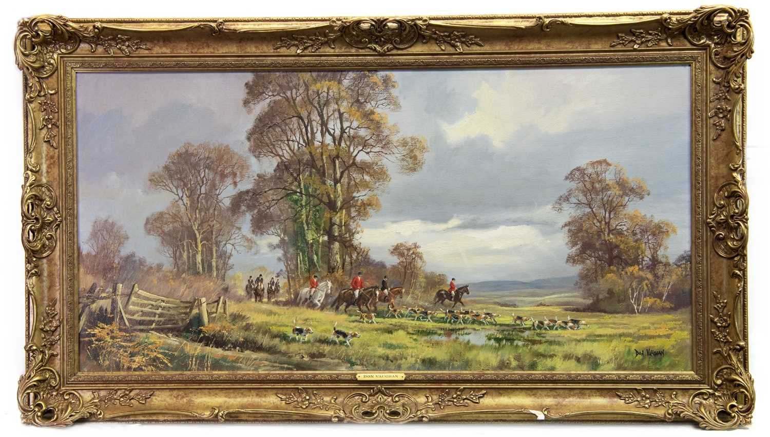 Lot 116 - THE HUNT, AN OIL BY DONALD VAUGHAN