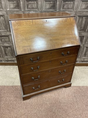 Lot 106 - A STAINED WOOD WRITING BUREAU AND A CHEST OF DRAWERS