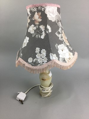 Lot 102 - A BLUE AND WHITE CERAMIC TABLE LAMP AND THREE OTHERS