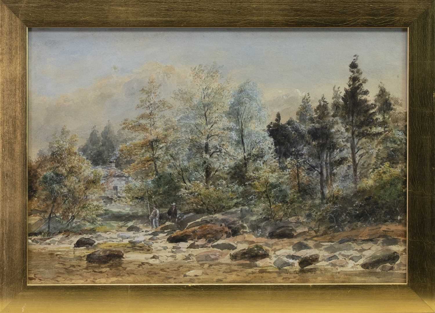 Lot 131 - FISHING AT PITLOCHRY, A WATERCOLOUR BY WALLER HUGH PATON