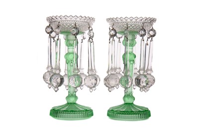 Lot 475 - A PAIR OF EARLY 20TH CENTURY PRESSED GLASS LUSTRES