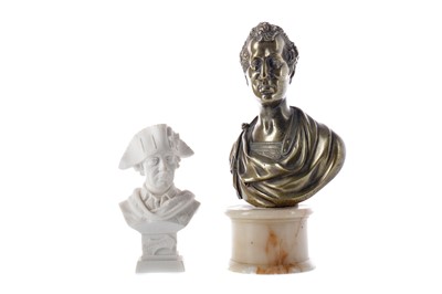 Lot 303 - AN EARLY 20TH CENTURY BRONZE BUST OF A ROMAN SENATOR, ALONG WITH ANOTHER BUST