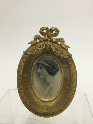 Lot 378 - A LATE 19TH CENTURY ORMOLU AND ENAMEL PICTURE FRAME, ALONG WITH SIX OTHER FRAMES