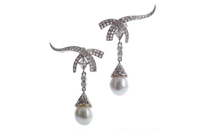 Lot 539 - A PAIR OF PEARL AND DIAMOND EARRINGS