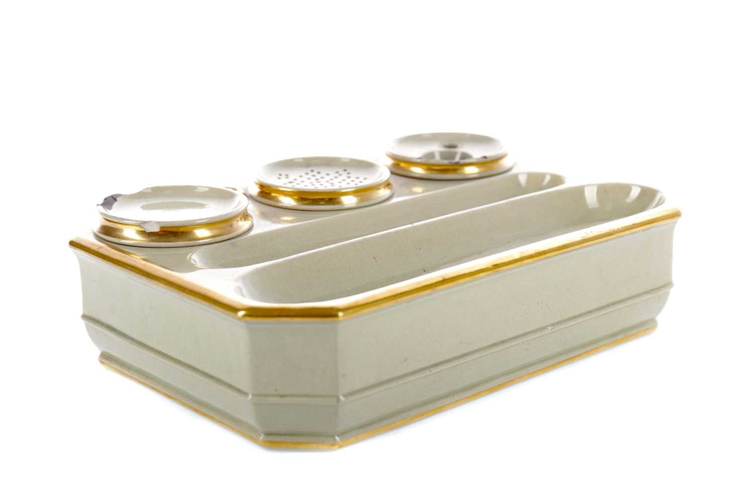 Lot 319 - AN EARLY 19TH CENTURY WEDGWOOD DRABWARE INK STAND