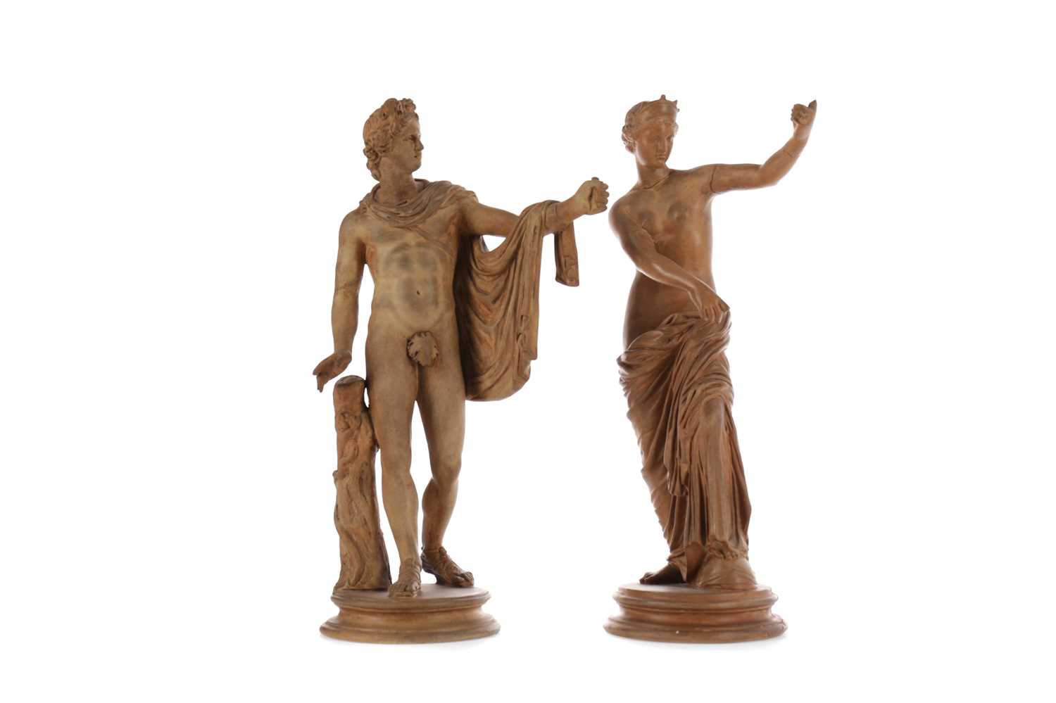 Lot 464 - A PAIR OF LATE VICTORIAN TERRACOTTA FIGURES AFTER THE ANTIQUE