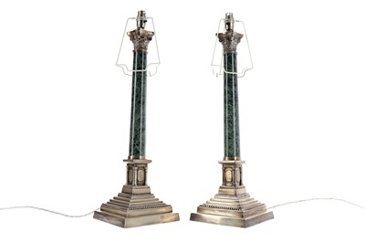 Lot 431 - A PAIR OF EARLY 20TH CENTURY CORINTHIAN COLUMN TABLE LAMPS, ALONG WITH ANOTHER LAMP