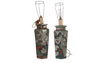 Lot 256 - A PAIR OF EARLY 20TH CENTURY CHINESE CRACKLE GLAZE TABLE LAMPS