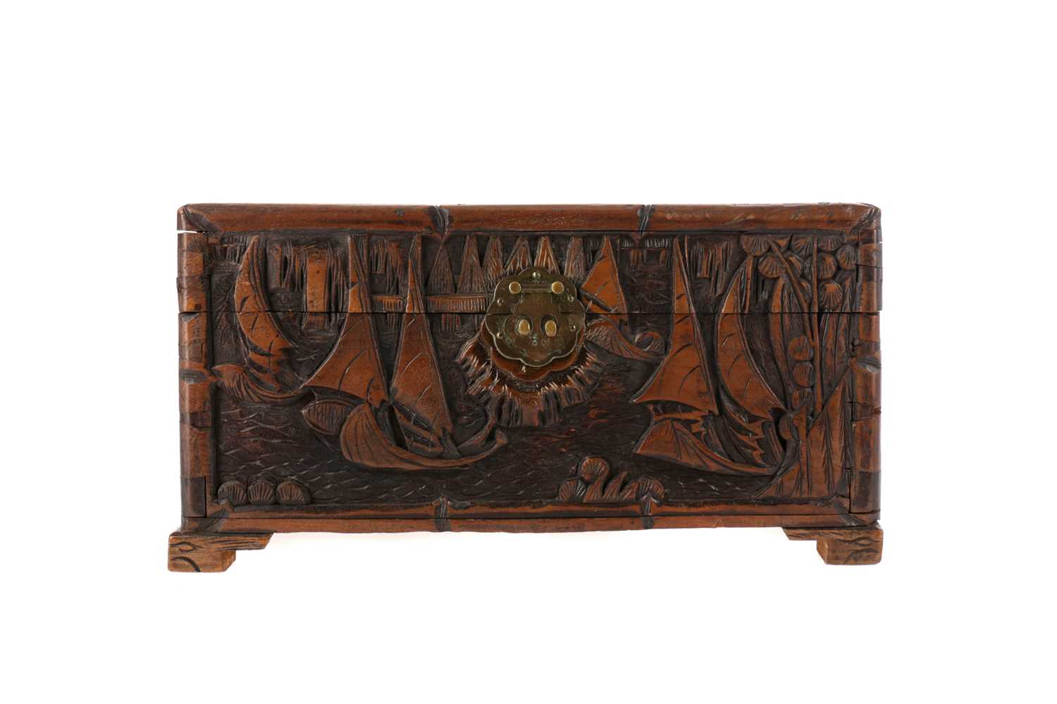 Lot 764 - A CHINESE CARVED WOOD BOX