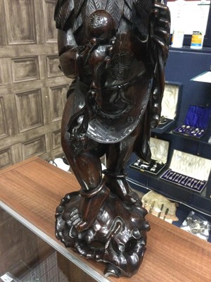 Lot 813 - AN EARLY 20TH CENTURY CHINESE HARDWOOD FIGURAL LAMP