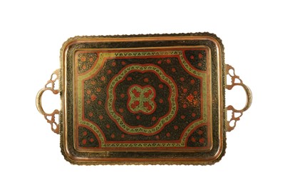 Lot 835 - A 20TH CENTURY INDIAN BENARES BRASS ENAMELLED TRAY