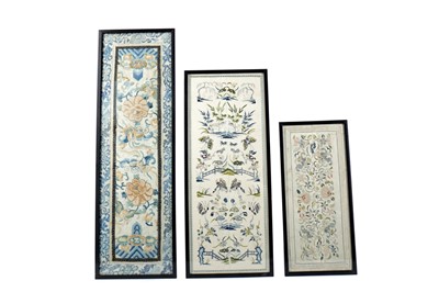 Lot 858 - A LOT OF THREE 19TH CENTURY CHINESE EMBROIDERED PANELS