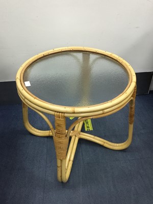 Lot 201 - A BAMBOO DRINKS TROLLEY AND MATCHING TABLE