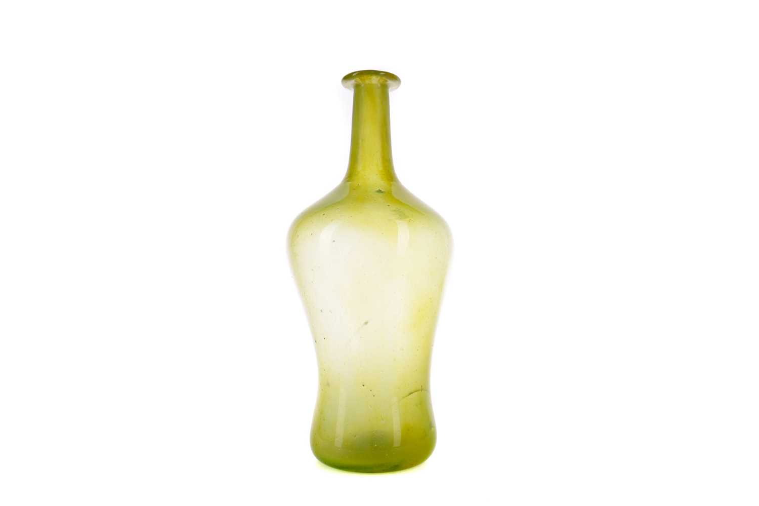 Lot 1053 - A LILAC GLASS VASE AND A YELLOW GLASS VASE