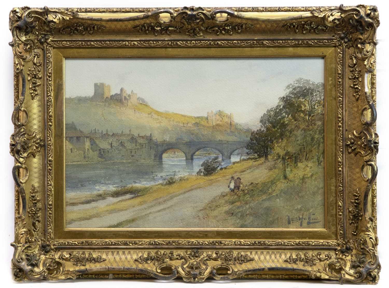 Lot 142 - RIVER SCENE, NORTHUMBERLAND, A WATERCOLOUR BY THOMAS HUTTON