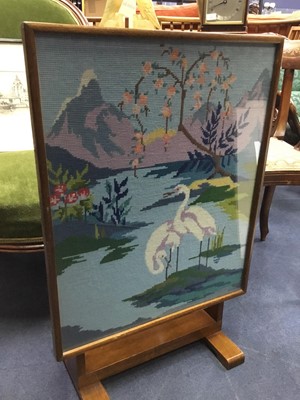 Lot 208 - A TAPESTRY FIRESCREEN AND A WALL MIRROR