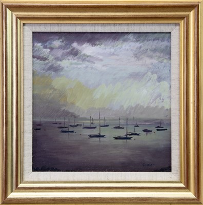 Lot 709 - BOATS AT GOUROCK, AN OIL BY DELNY GOALEN