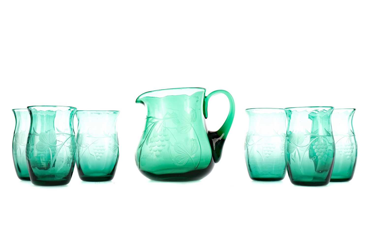 Lot 1044 - A GREEN GLASS LEMONADE SET