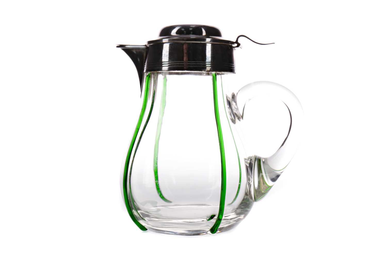 Lot 1105 - AN ART NOUVEAU GLASS AND SILVER PLATED WATER JUG