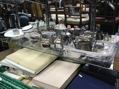Lot 223 - A SILVER PLATED TEA SERVICE AND OTHER PLATED WARES