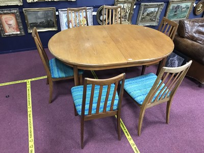 Lot 132 - A RETRO DINING TABLE AND SIX CHAIRS