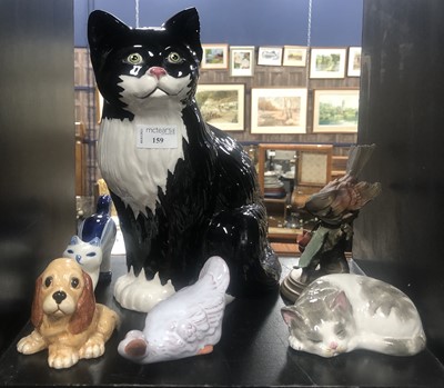 Lot 159 - A LARGE CERAMIC FIGURE OF A CAT AND OTHER ANIMAL FIGURES