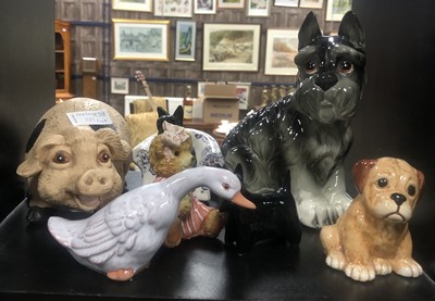 Lot 159 - A LARGE CERAMIC FIGURE OF A CAT AND OTHER ANIMAL FIGURES