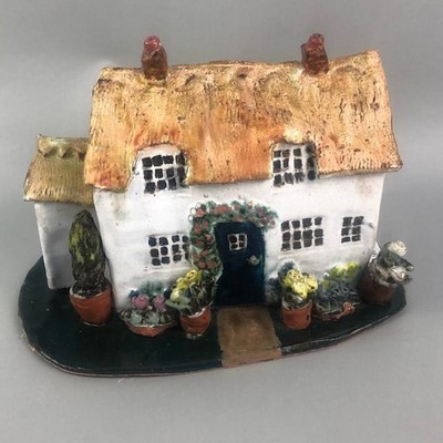Lot 161 - A STUDIO POTTERY FIGURE OF A COTTAGE AND OTHER CERAMICS
