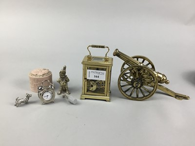 Lot 164 - A BRASS CARRIAGE CLOCK ALONG WITH OTHER BRASS ITEMS