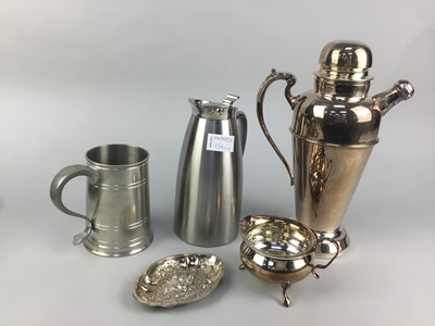 Lot 154 - A PLATED TEA SERVICE AND A COCKTAIL SHAKER