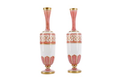 Lot 373 - A PAIR OF LATE 19TH CENTURY OPALESCENT GLASS VASES