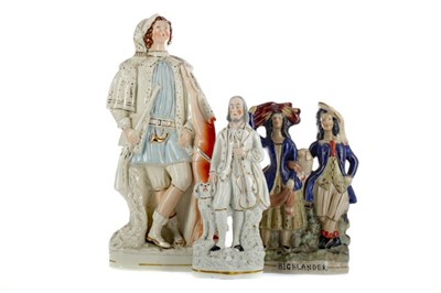 Lot 405 - A COLLECTION OF THREE MID-19TH CENTURY STAFFORDSHIRE FLATBACK FIGURES