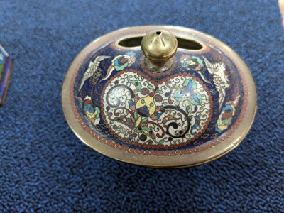 Lot 97 - AN EARLY 20TH CENTURY CHINESE CLOISONNÉ TEAPOT AND COVER, ALONG WITH AN INCENSE BURNER