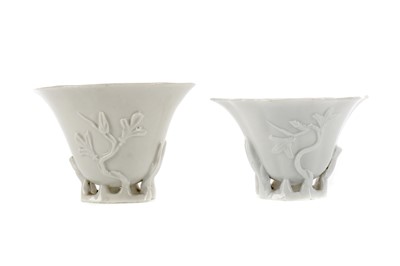 Lot 334 - AN EARLY 20TH CENTURY CHINESE BLANC-DE-CHINE LIBATION CUP, ALONG WITH ANOTHER