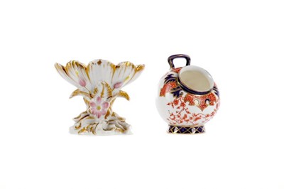 Lot 440 - A LATE VICTORIAN ROYAL CROWN DERBY PORCELAIN MINIATURE COAL SCUTTLE, ALONG WITH AN OPEN SALT