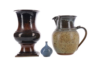 Lot 426 - A JANET ADAM STUDIO POTTERY STONEWARE VASE, ALONG WITH TWO OTHER VASES AND A JUG