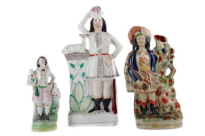 Lot 403 - A  COLLECTION OF THREE MID-19TH CENTURY STAFFORDSHIRE FLATBACK FIGURES