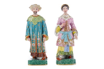Lot 135A - A PAIR OF MID-19TH CENTURY CONTINENTAL PORCELAIN FIGURAL TAPERSTICKS